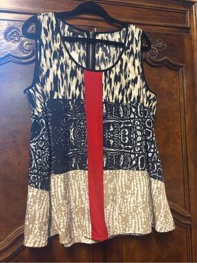 Alfani Mixed-Print Sleeveless Tank Top with Red Center Stripe